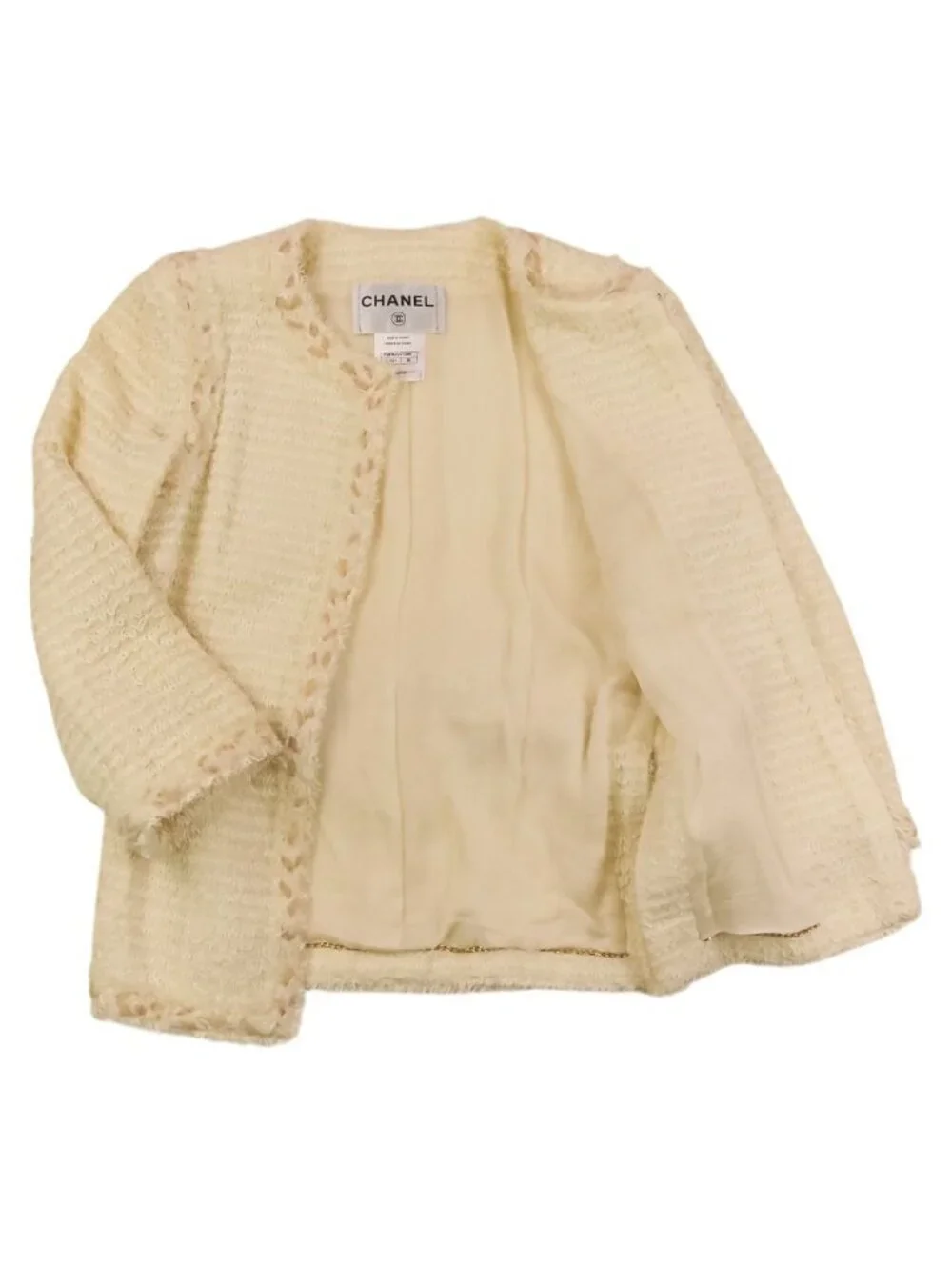 Chanel Tweed Jacket Skirt Set 36 Beige